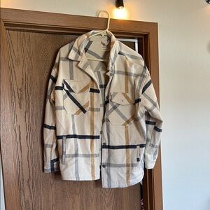 Plaid Men's Jacket in Cream and Gray